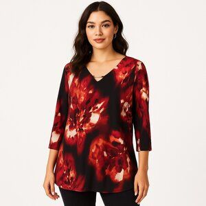 Ellen Tracy Blouse Abstract Floral Bar Neck Red Orange Black XL – Trendy  Fall